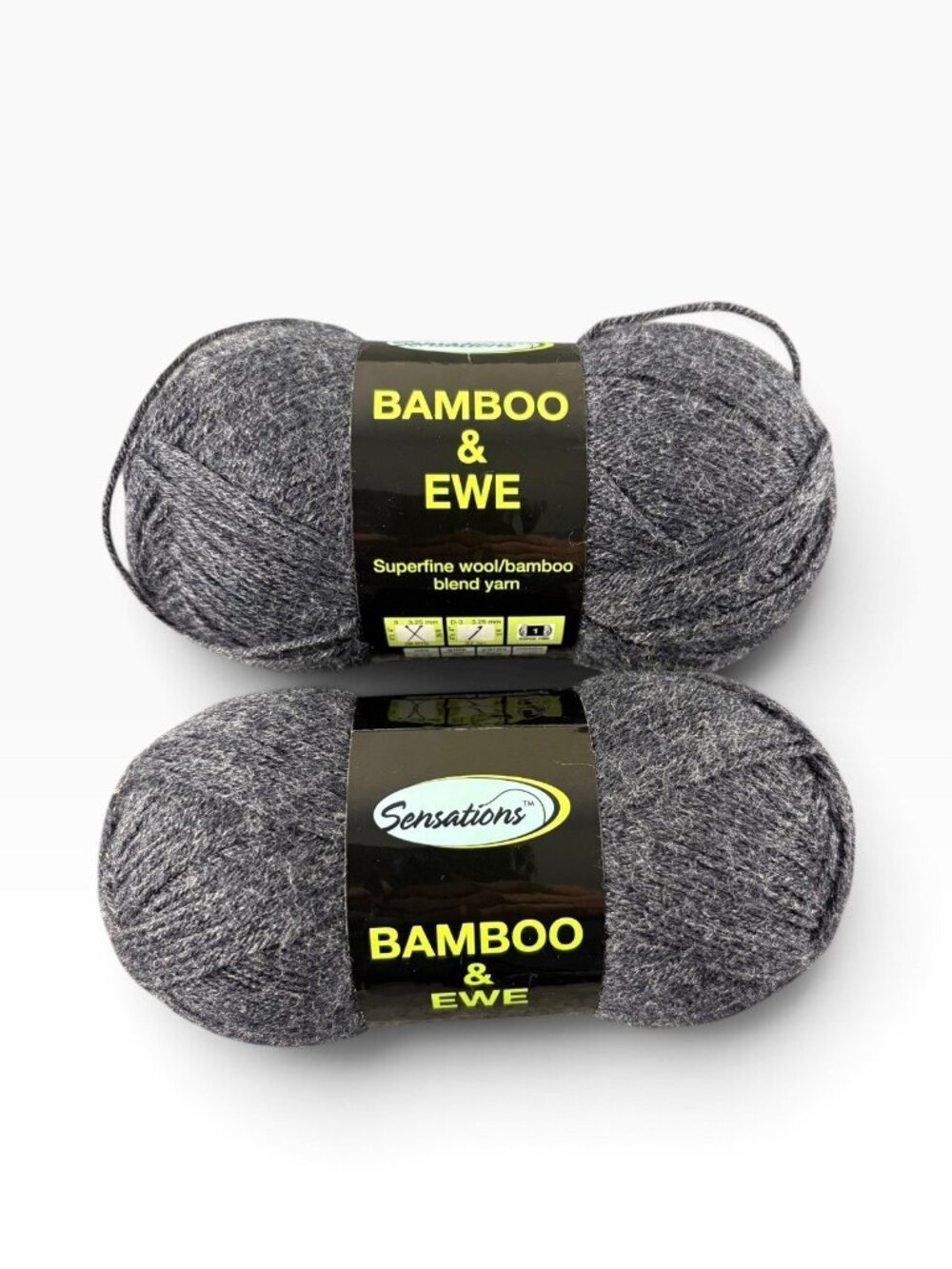 Sensations Bamboo & Ewe Yarn Lot 2 Skeins Charcoal Grey Wool Bamboo 524 Yards
